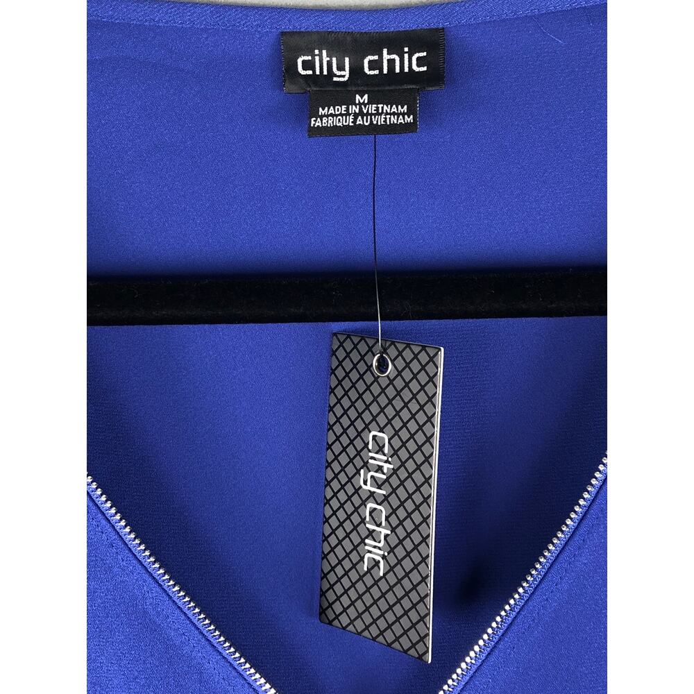 City Chic Pop-Over Top Royal Blue Zipper Front Women's Size Medium NEW - Picture 2 of 7